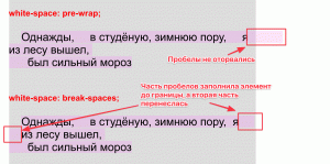 Сравнение рендеринга значений break-spaces и pre-wrap в браузере